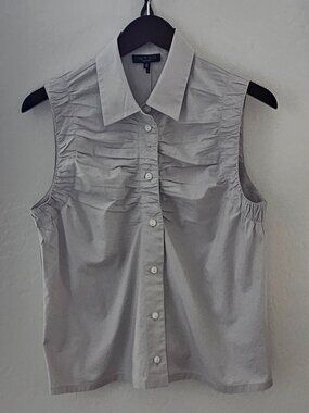 Rag & Bone New York Grey Cotton Sleeveless Ruched Button-Down Shirt Size M